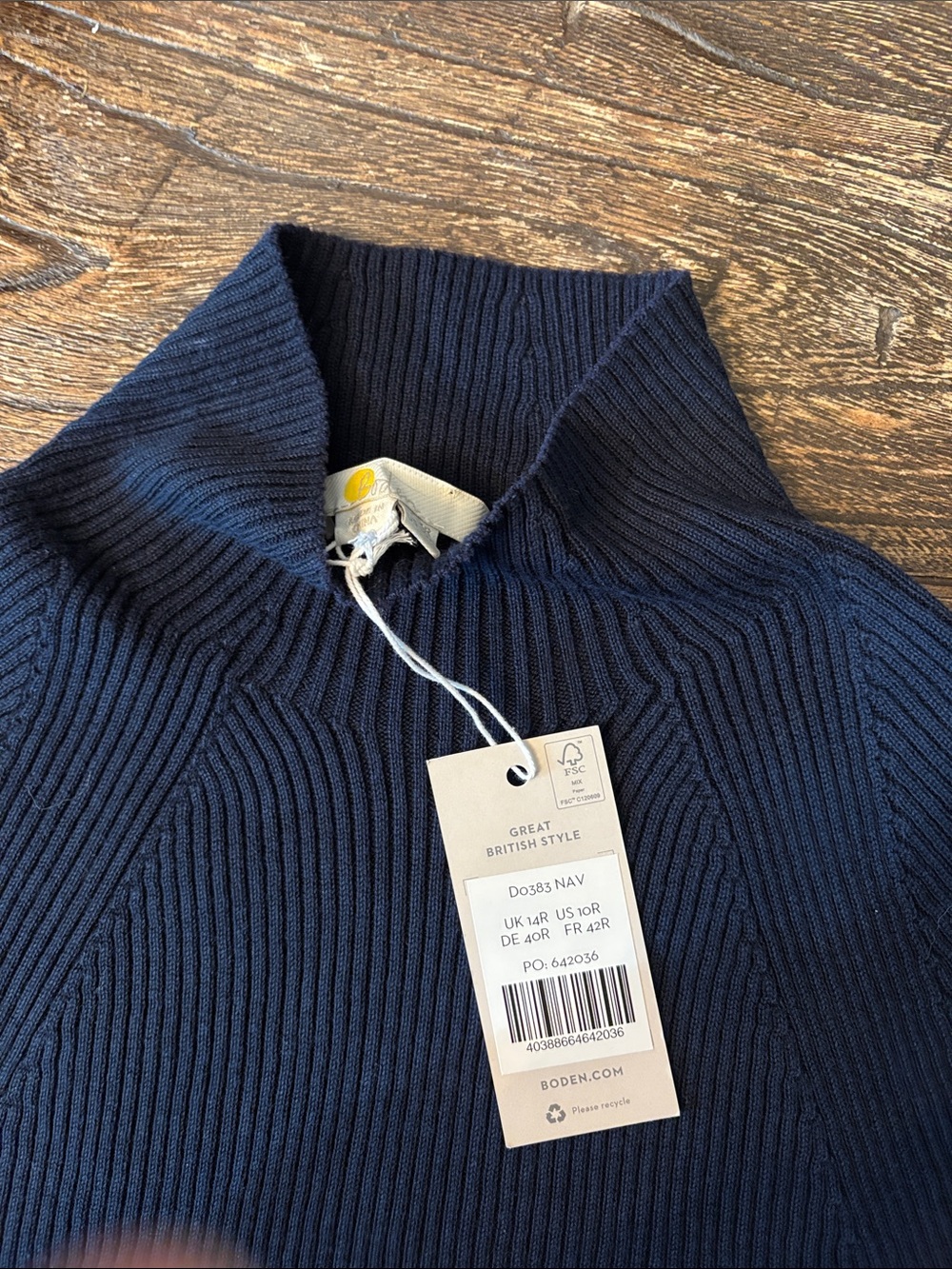 Boden Ribbed Knitted Midi Dress 10 Navy Blue Long Sleeve NWT‎ - Picture 5 of 11